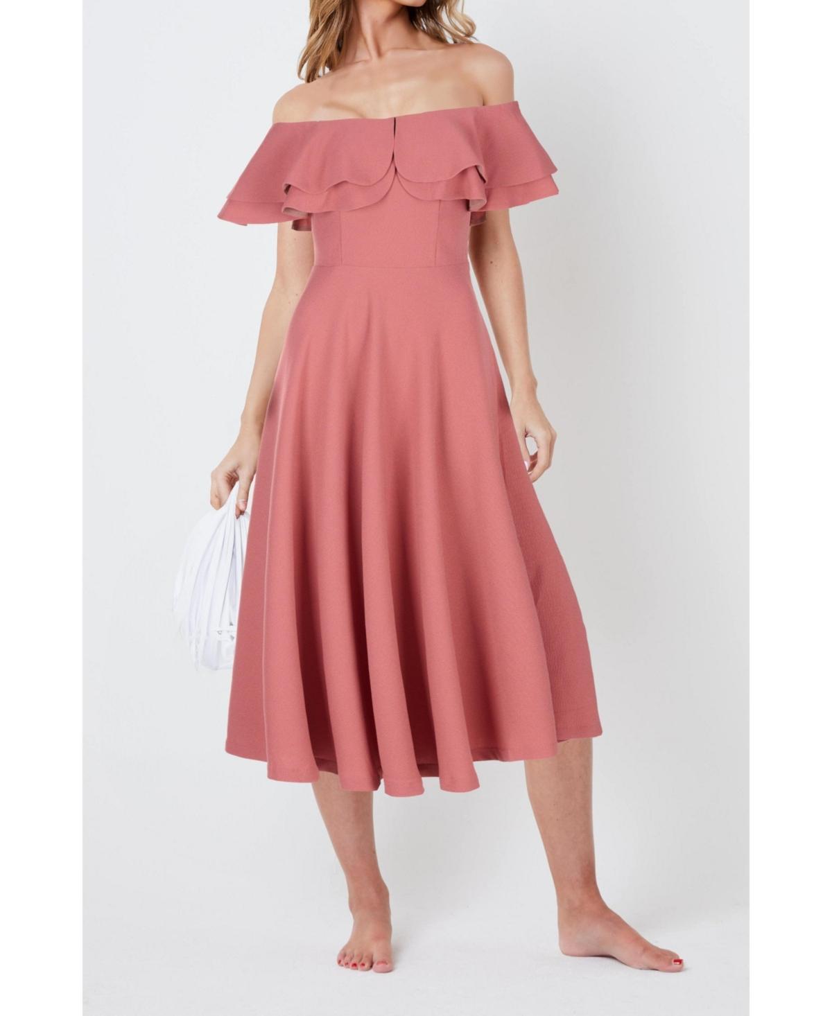 Creea the Label Womens Off the Shoulder Ruffle Midi Dress Product Image