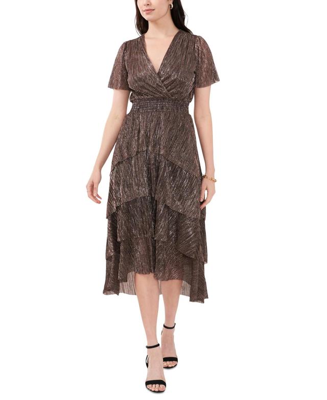 Vince Camuto Womens Tiered Metallic Midi Dress Product Image