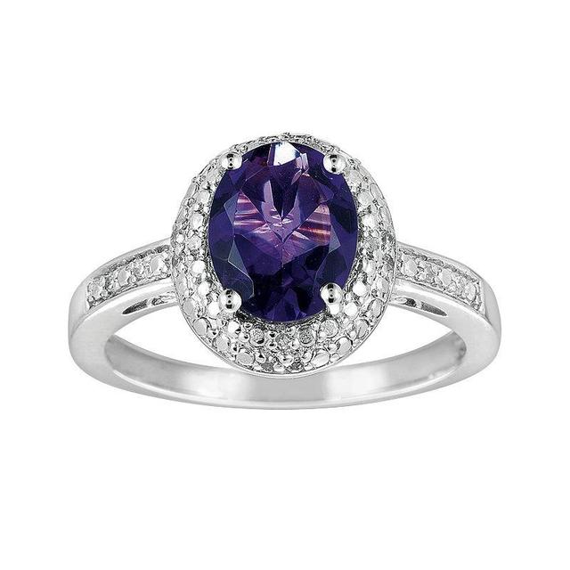 Sterling Silver Amethyst and Diamond Accent Oval Ring, Womens Purple Product Image