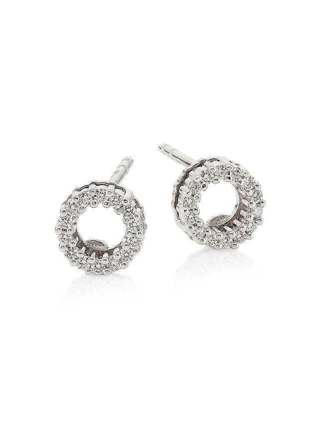 Womens Diamond & 18K White Gold Circle Earrings Product Image