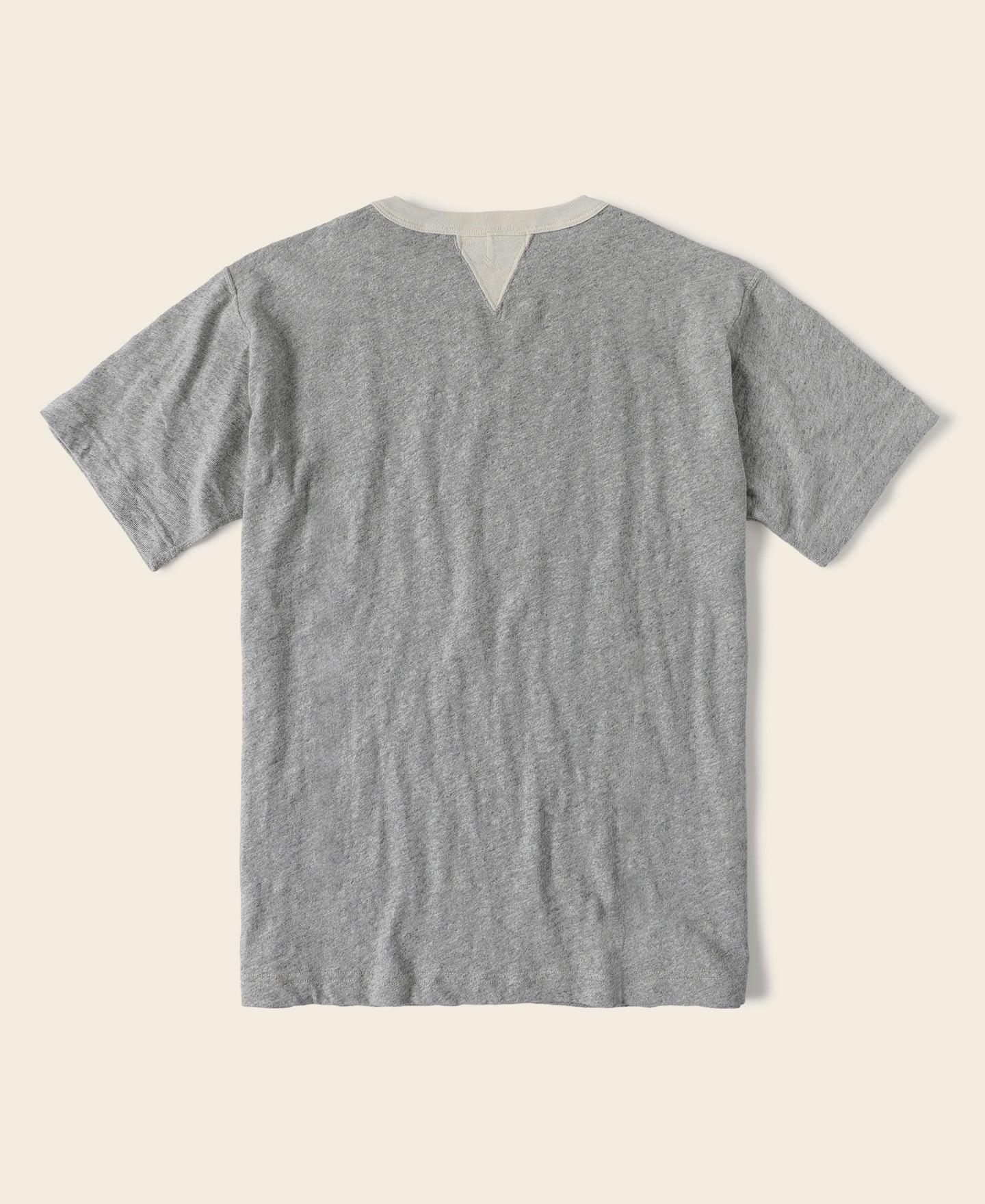 Slub Cotton Printing Boat Neck Gusset T-Shirt - Gray Product Image