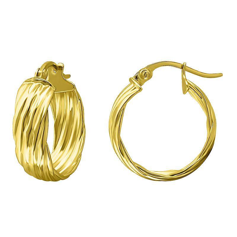 Aleure Precioso Sterling Silver Rib Textured Hoop Earrings, Womens Gold Tone Product Image