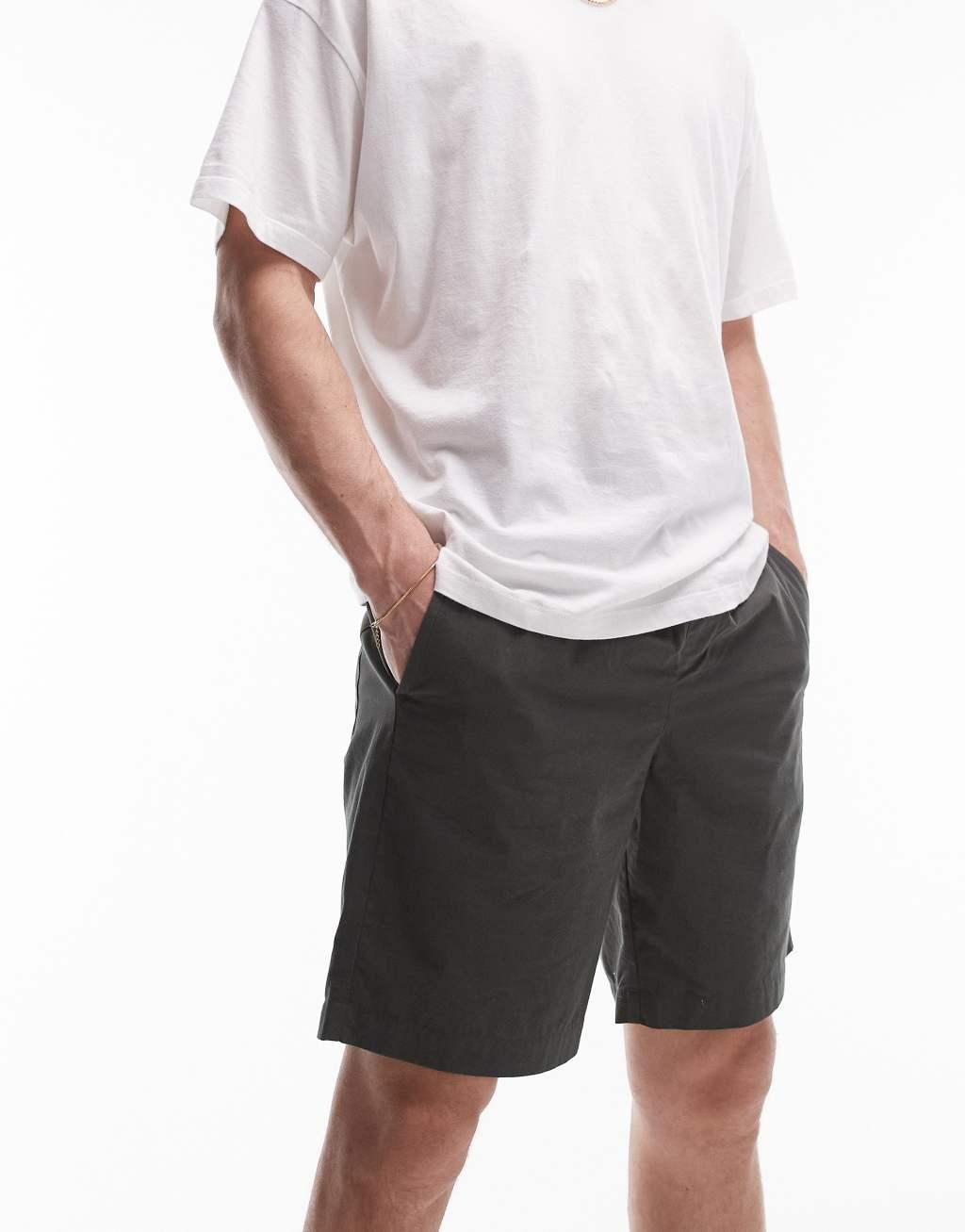 Topman elastic waistband shorts in khaki Product Image