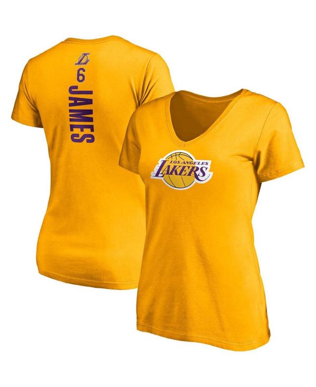 Womens LeBron James Gold Los Angeles Lakers Logo Playmaker Name Number V-Neck T-shirt Product Image