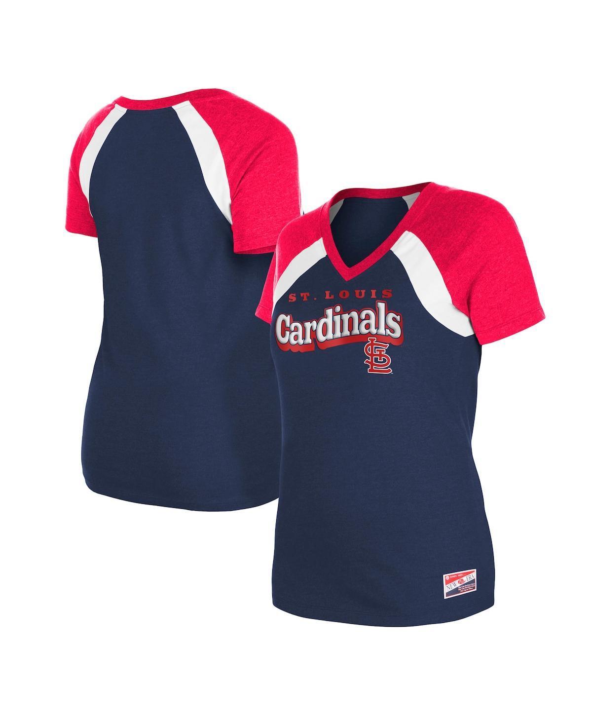 Womens New Era St. Louis Cardinals Heathered Raglan V-Neck T-Shirt Blue Product Image