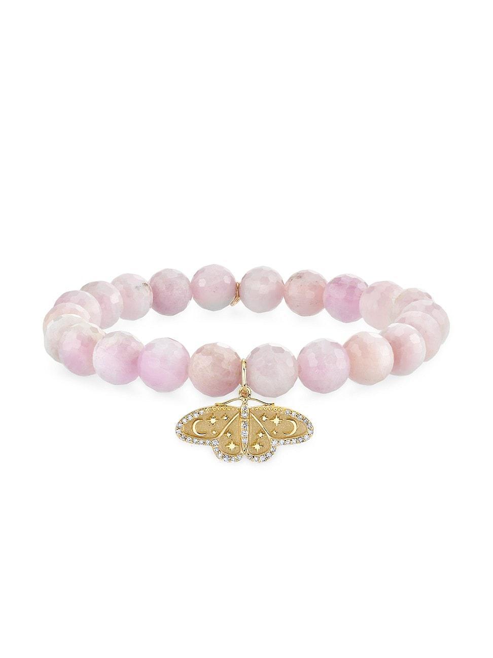 Womens 14K Yellow Gold, 0.136 TCW Diamond & Kunzite Bead Stretch Bracelet Product Image