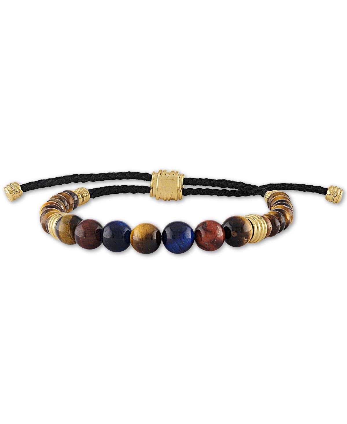 Esquire Mens Jewelry Multicolor Tigers Eye Bead Bolo Bracelet in 14k Gold-Plated Sterling Silver, Created for Macys Product Image