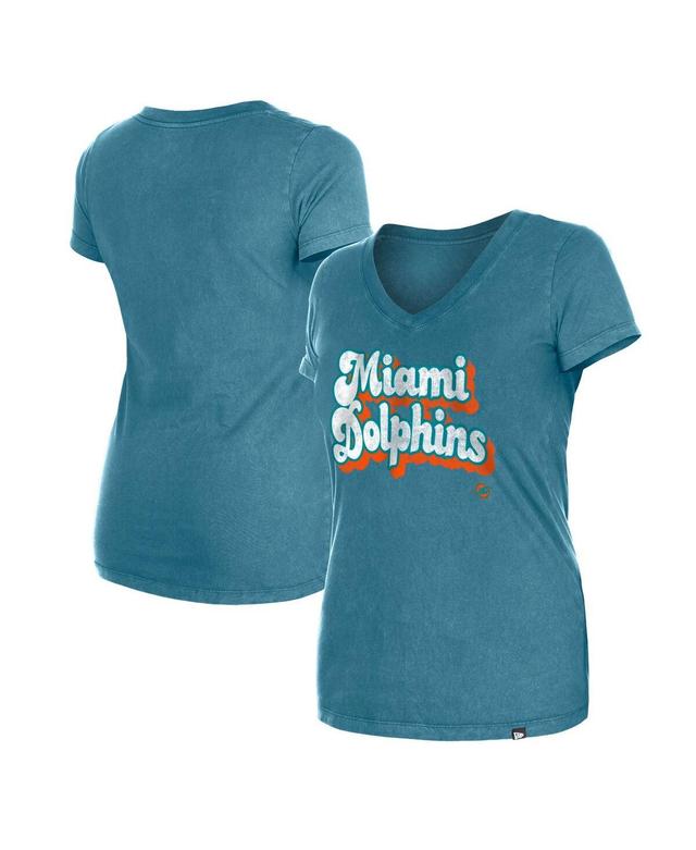 New Era Womens Aqua Miami Dolphins Enzyme Wash Low V-Neck T-Shirt Product Image