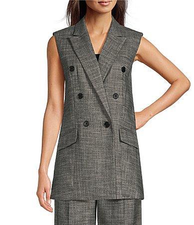 Calvin Klein Novelty Double Breasted Peak Lapel Collar Sleeveless Button Product Image