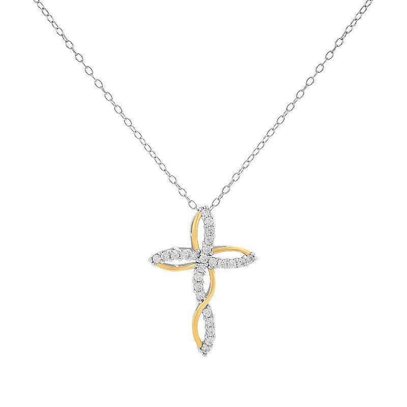 PRIMROSE Cubic Zirconia Twisted Cross Pendant Necklace, Womens Two Tone Gold Clear Product Image