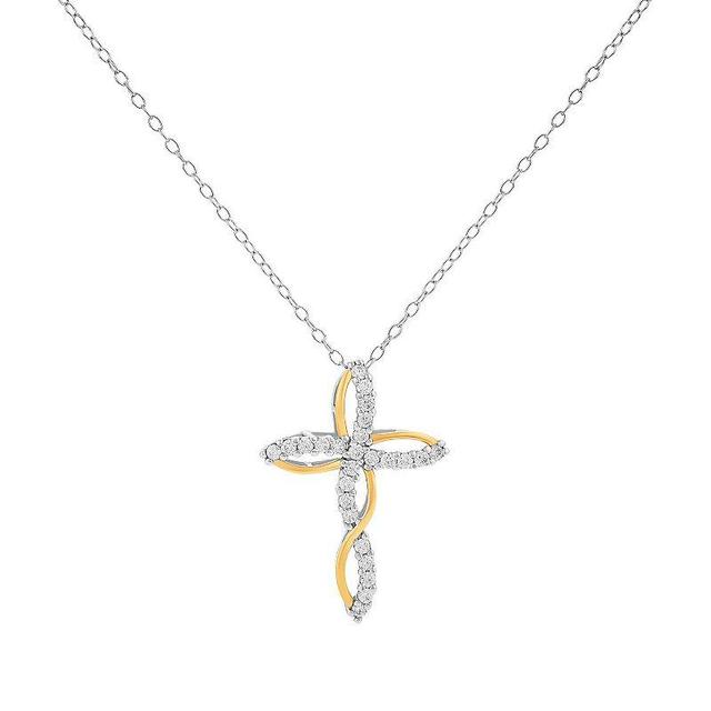 PRIMROSE Cubic Zirconia Twisted Cross Pendant Necklace, Womens Two Tone Gold Clear Product Image