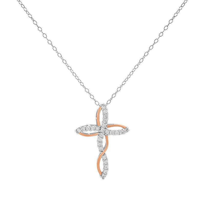 PRIMROSE Cubic Zirconia Twisted Cross Pendant Necklace, Womens Two Tone Product Image