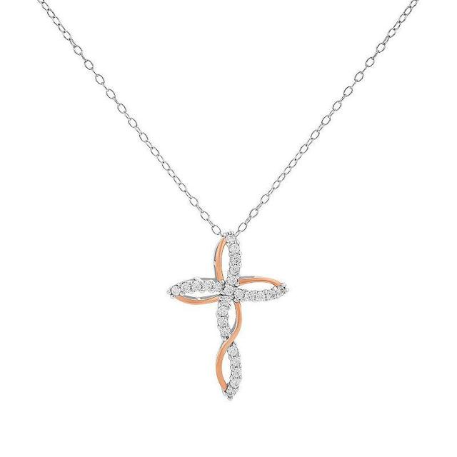 PRIMROSE Cubic Zirconia Twisted Cross Pendant Necklace, Womens Two Tone Product Image