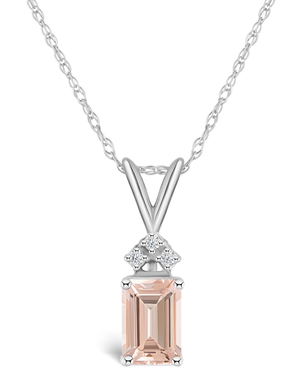 Celebration Gems 14k Gold Emerald Cut Morganite & Diamond Accent Pendant Necklace, Womens 14k Whgold Product Image