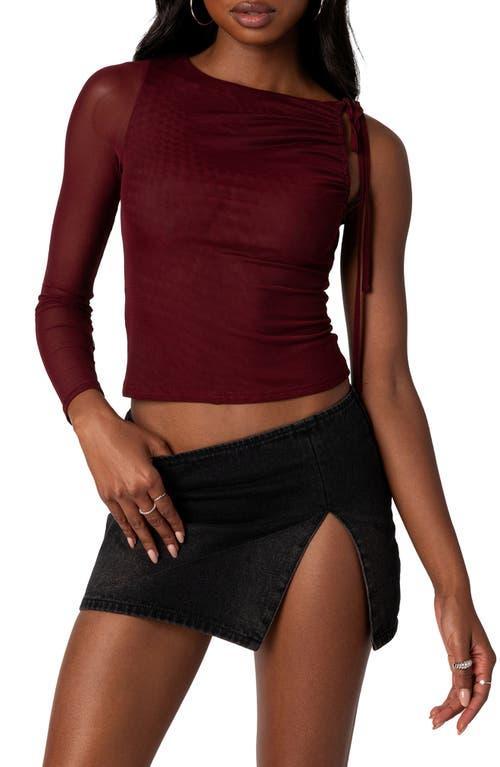 EDIKTED Jupiter Asymmetric Mesh Sleeve Top Product Image