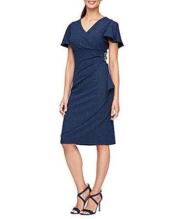 Sl Fashions Womens Flutter-Sleeve Embellished Dress Product Image