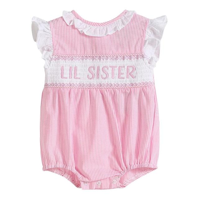 Pink Striped Little Sister Smocked Romper Product Image