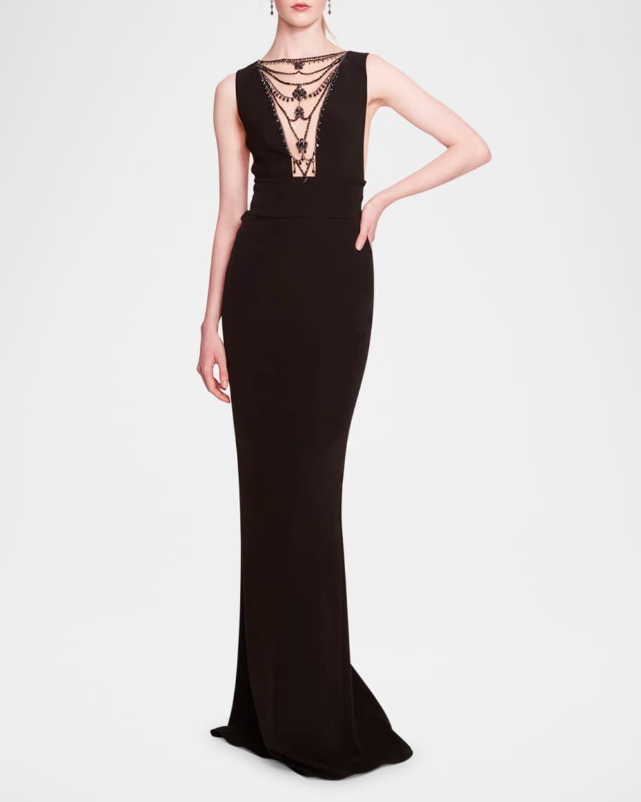 Jewel-Embellished Crepe Plunge Gown Product Image