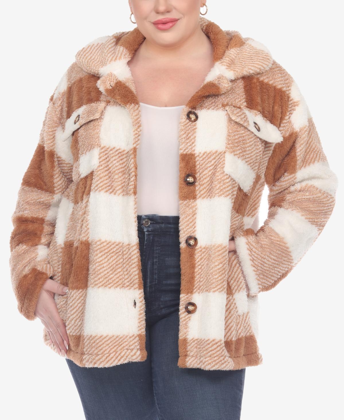 White Mark Plus Size Plaid Shacket Jacket Product Image