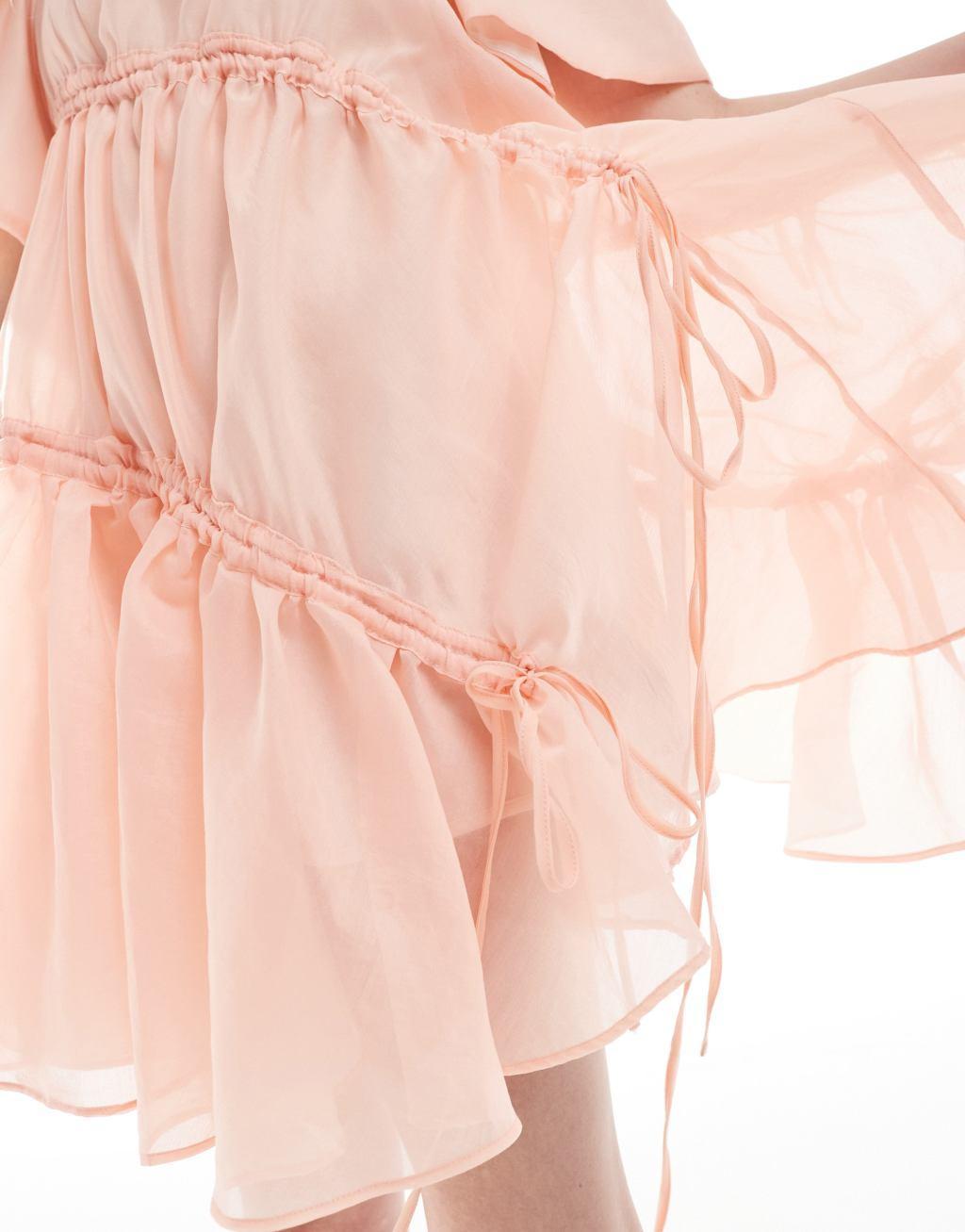 Ghospell asymmetric bow detail mini dress in pink Product Image