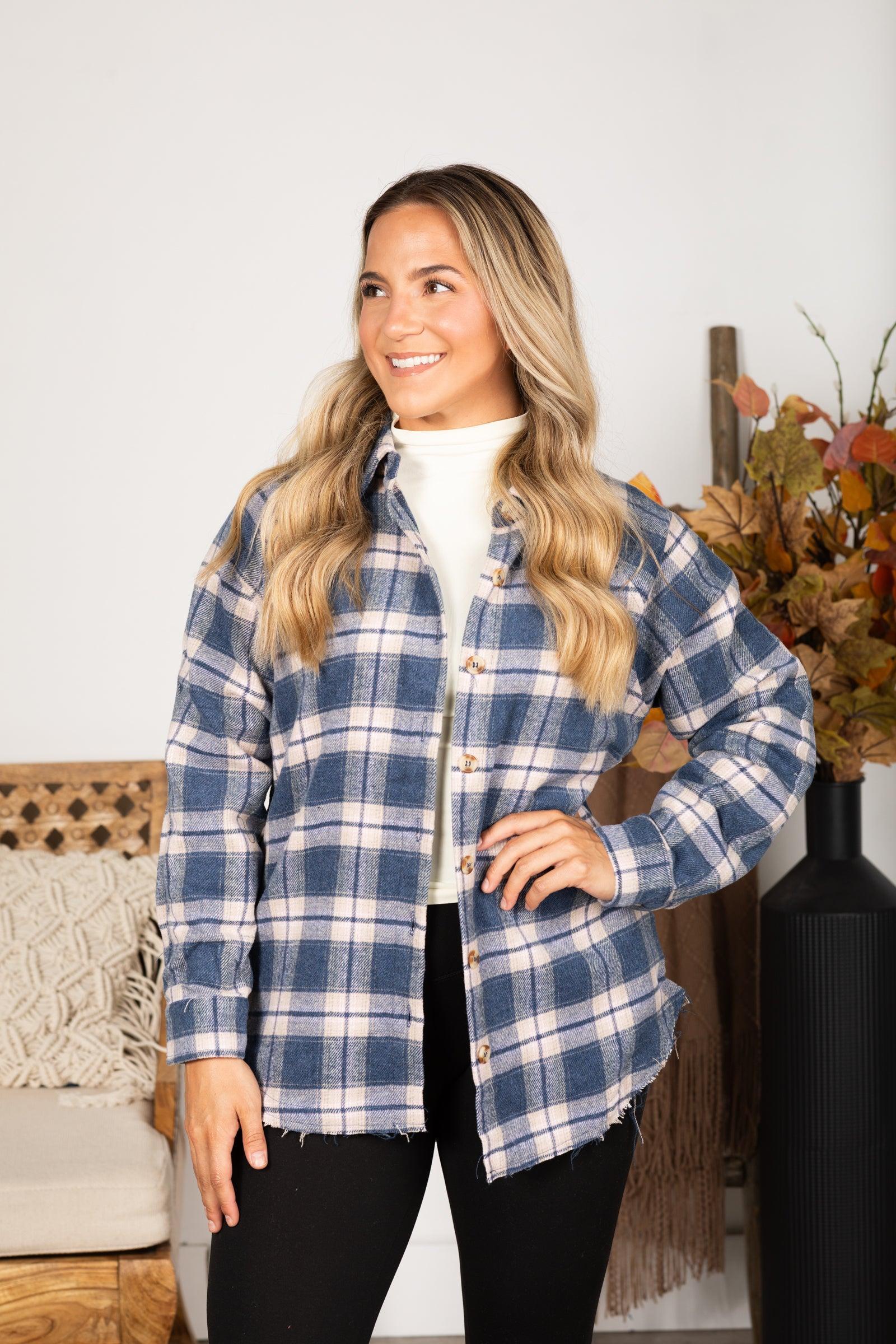 Oversized Collared Button Down Plaid Shirt Product Image