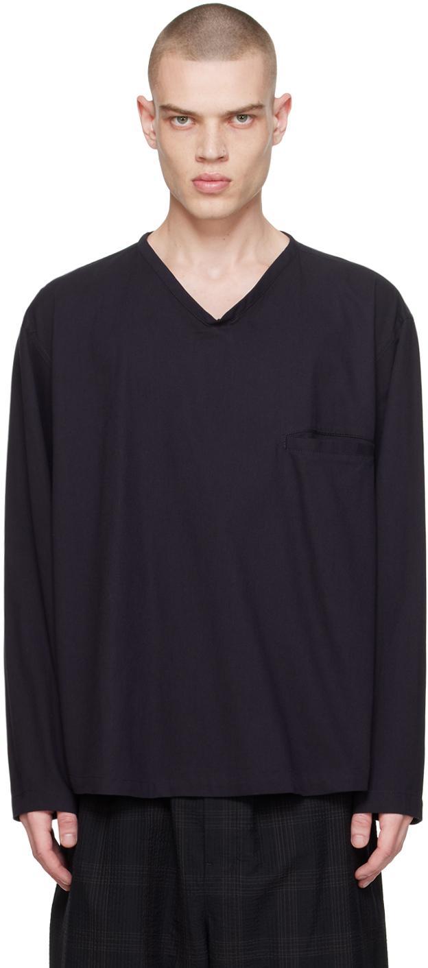 Navy V-neck Long Sleeve T-shirt In Bl803 Midnight Indig Product Image