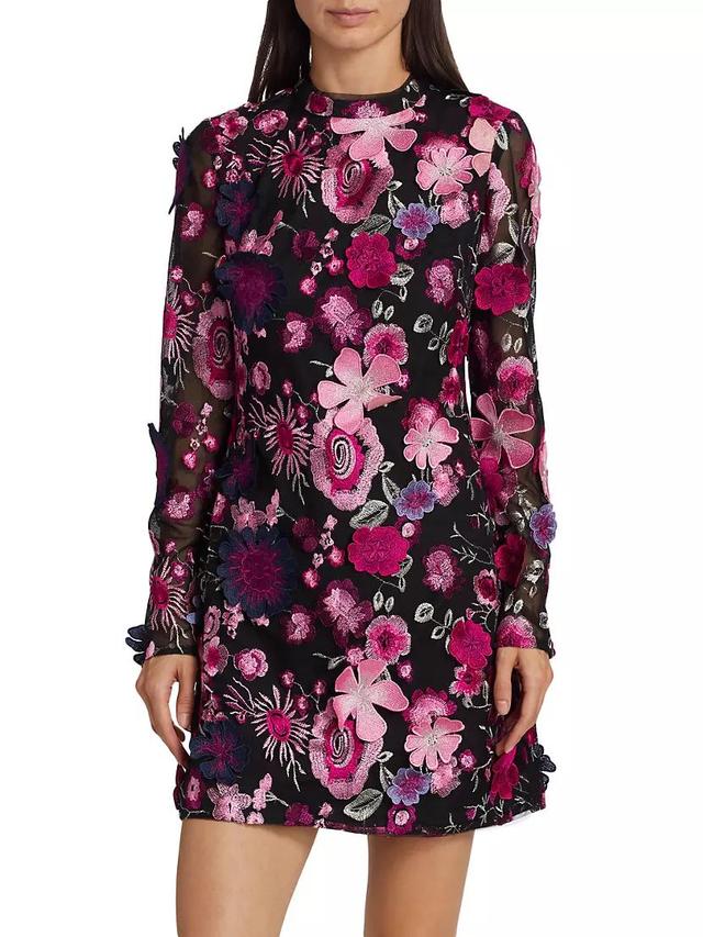 Long-Sleeve Floral-Embroidered Minidress Product Image