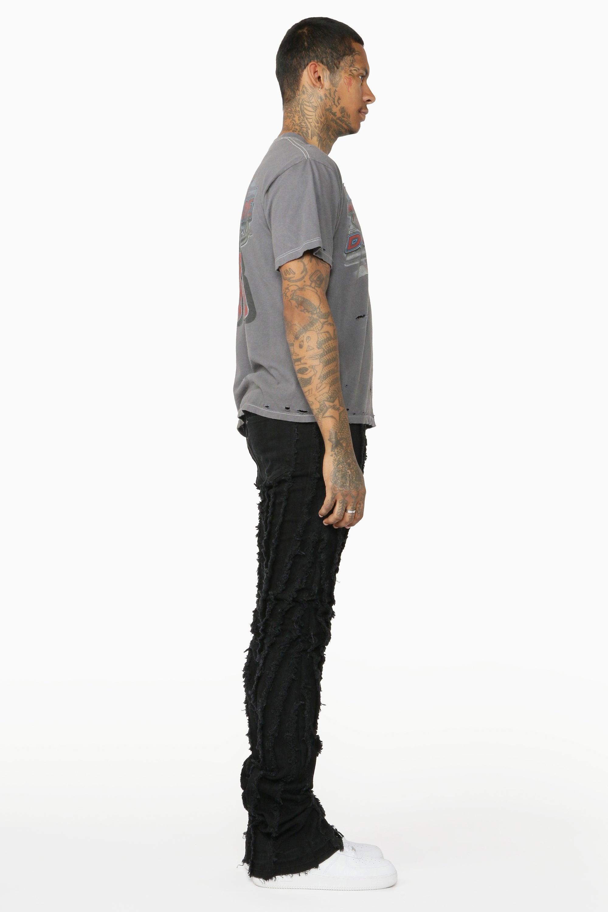 Lazer Black Stacked Flare Jean Male Product Image