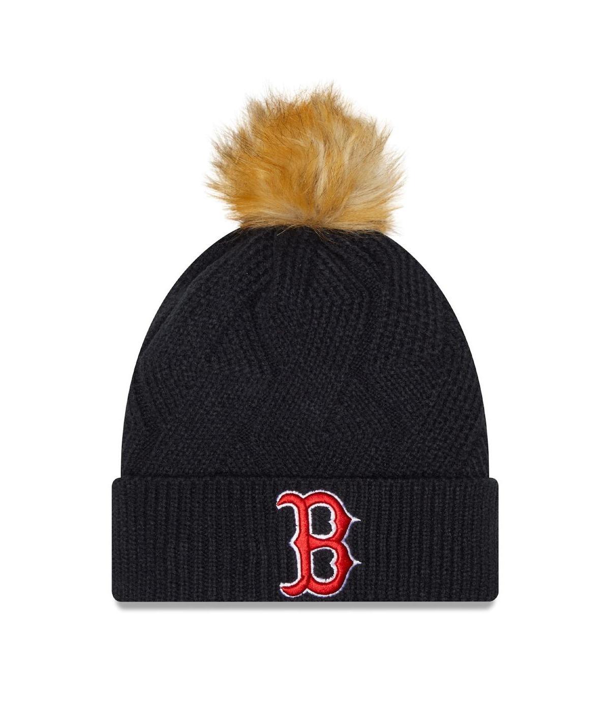 Womens New Era Boston Red Sox Snowy Cuffed Knit Hat with Pom, Blue Product Image