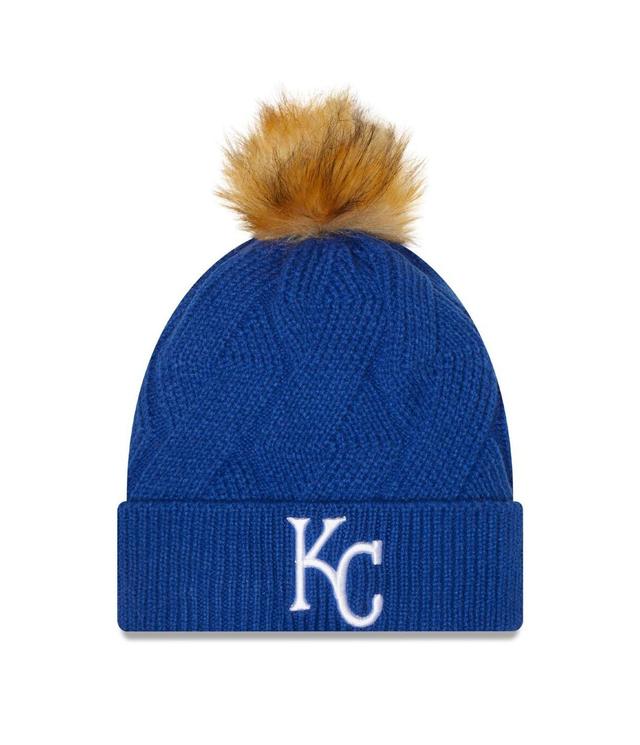 Womens New Era Royal Kansas City Royals Snowy Cuffed Knit Hat with Pom Product Image