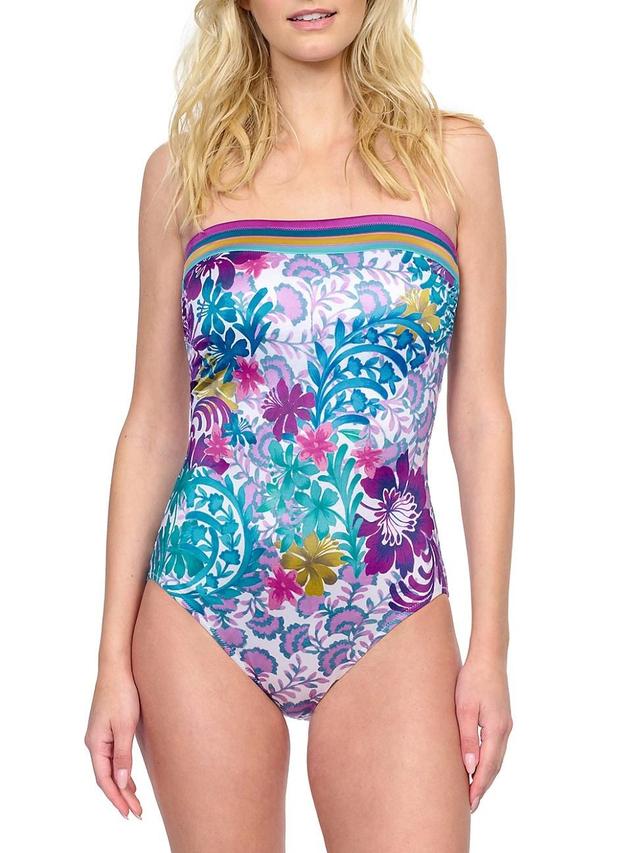 Womens Bali Floral Strapless One-Piece Swimsuit Product Image