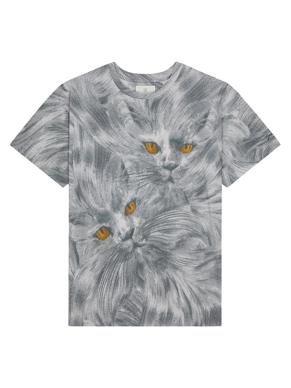 Mens Printed Cat T-Shirt in Cotton Product Image