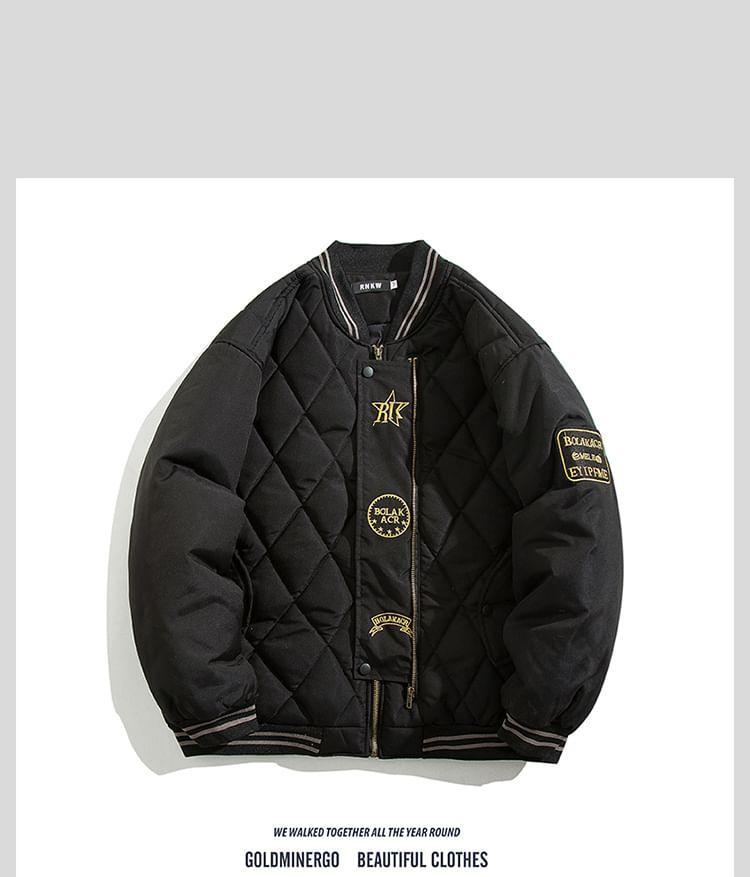 Lettering Quilted Zip-Up Jacket Product Image