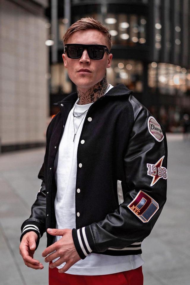 All Around The World Varsity Jacket - Black Product Image