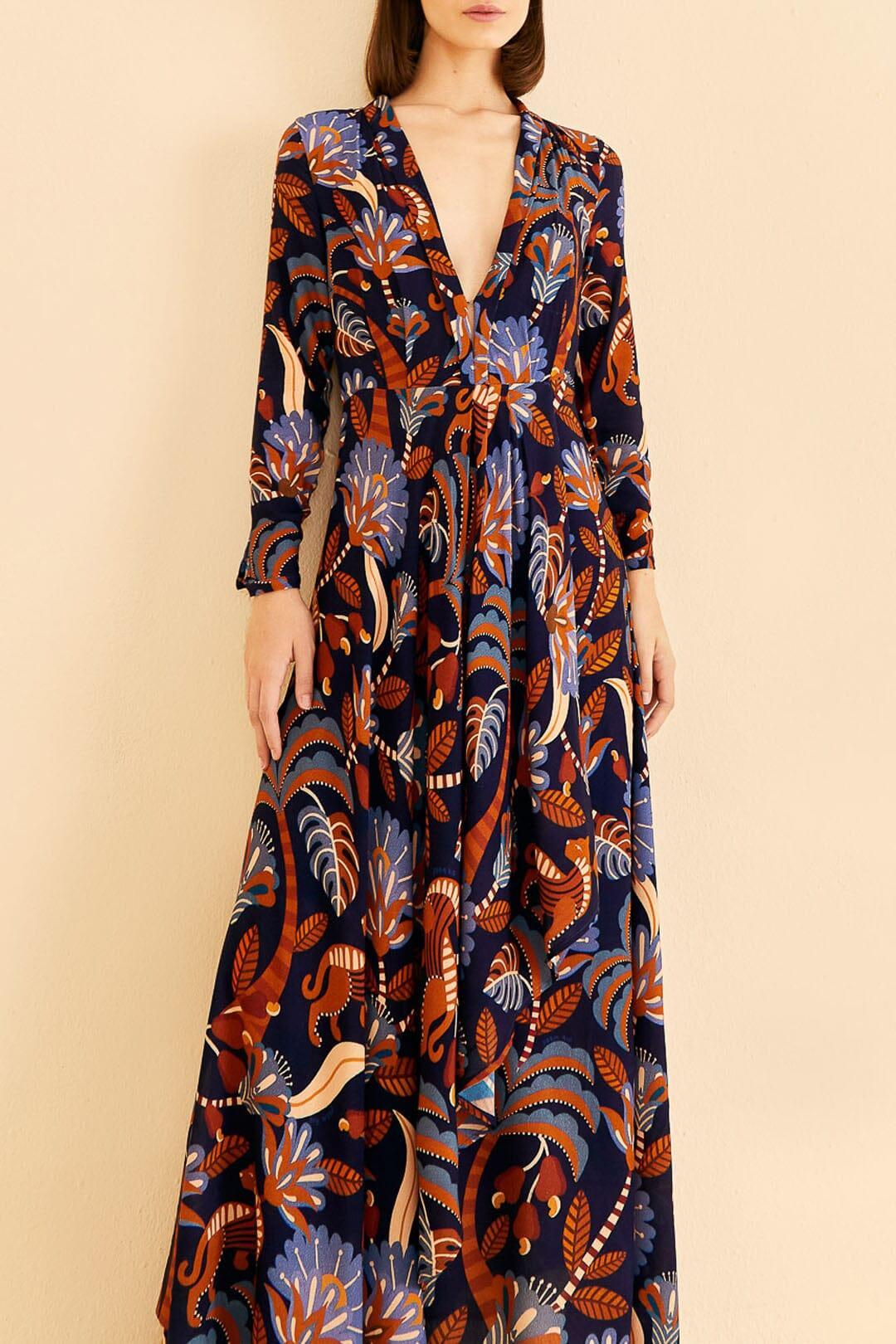 Blue Nature Beauty Long Sleeve Maxi Dress, NATURE BEAUTY BLUE / XL Product Image