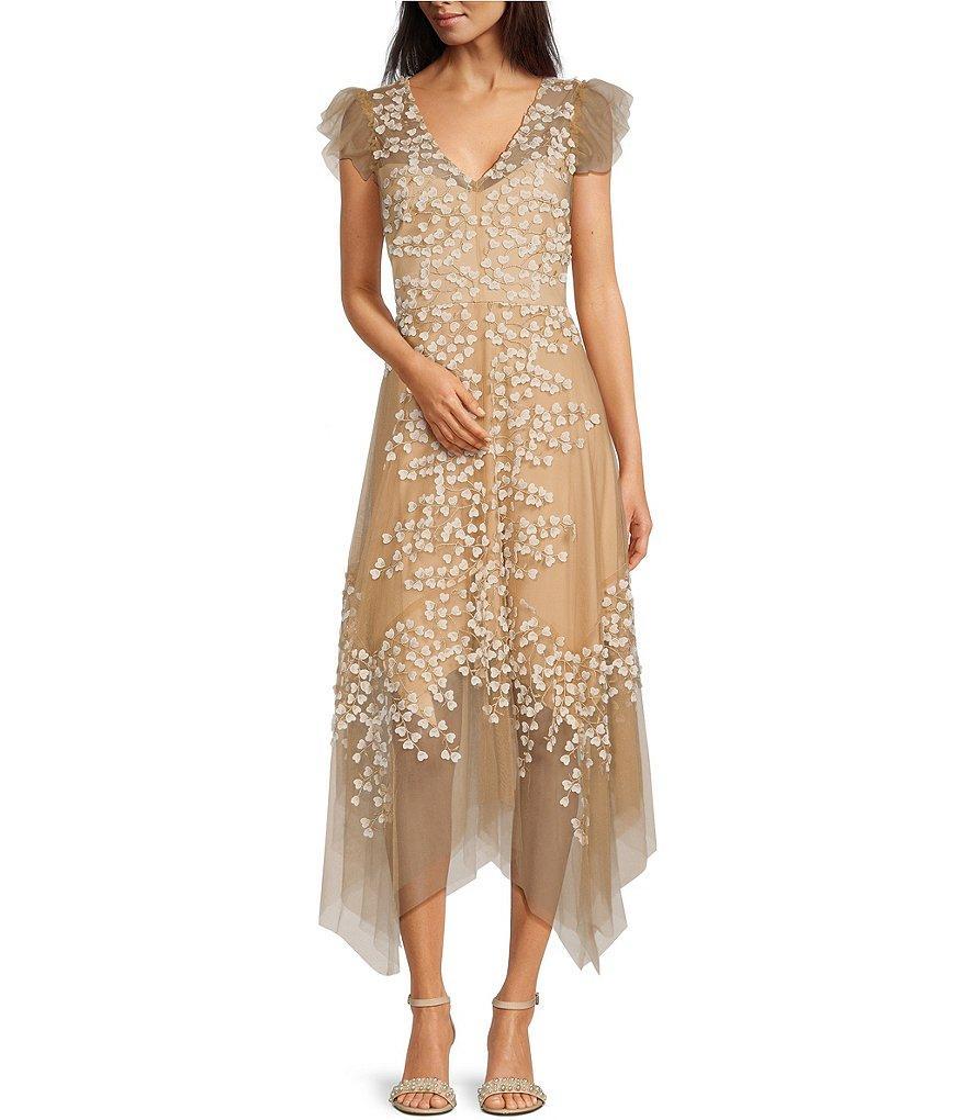 Alex Marie Kate V-Neck Short Flutter Sleeve Embroidered Lace Midi Dress Product Image