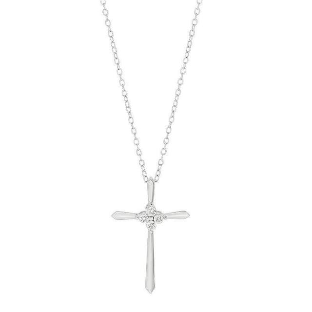 Sterling Silver Diamond Accent Center Cross Pendant Necklace, Womens White Product Image