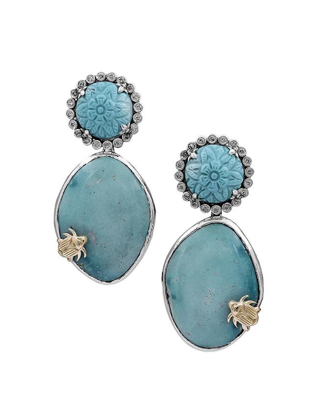 Womens Sterling Silver, 18K Yellow Gold, Turquoise & 0.56 TCW Diamond Drop Earrings Product Image