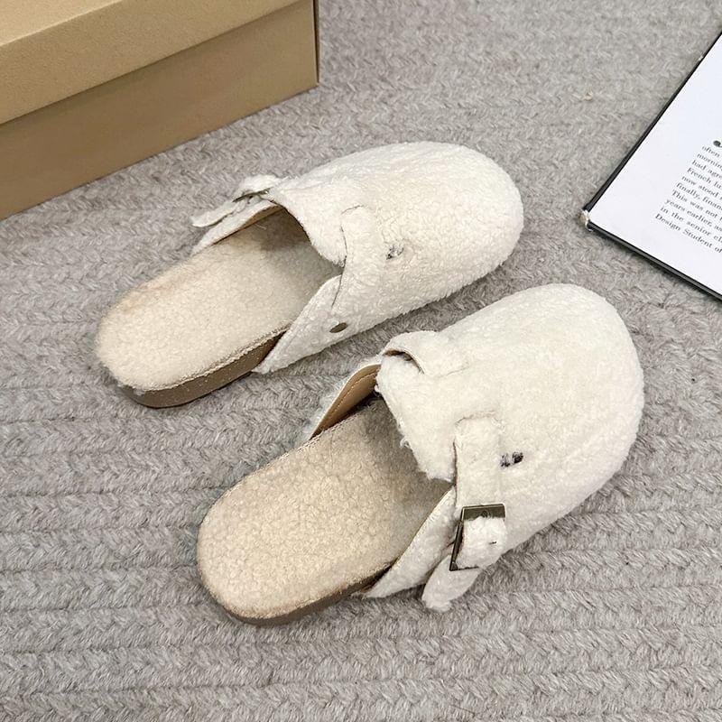 Platform Plain Buckled Fleece Mules product image