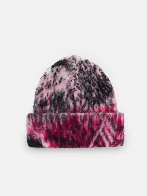 Fuchsia, black and white beanie Product Image