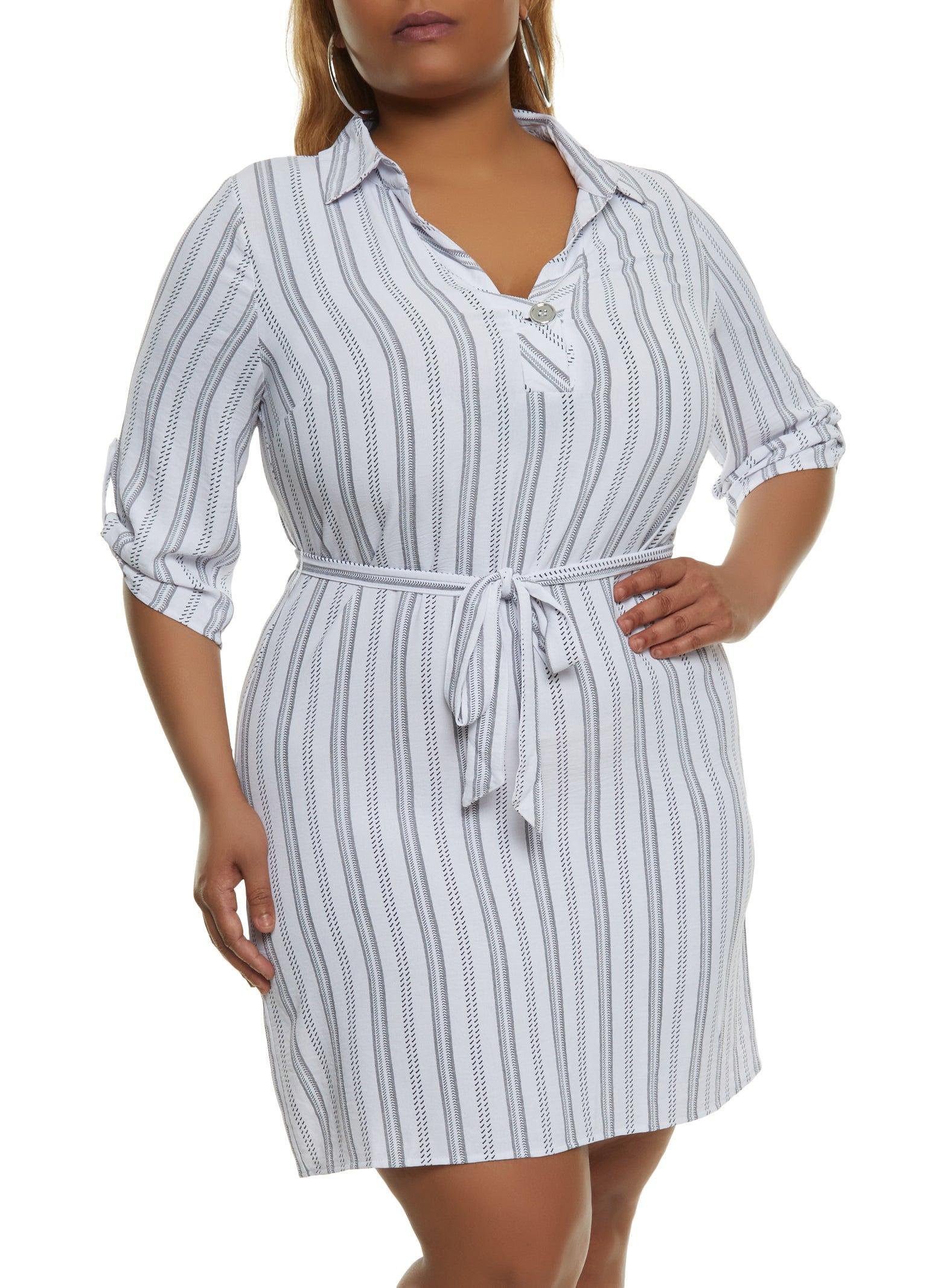 Womens Plus Size Stripe Print Shirt Dress Product Image