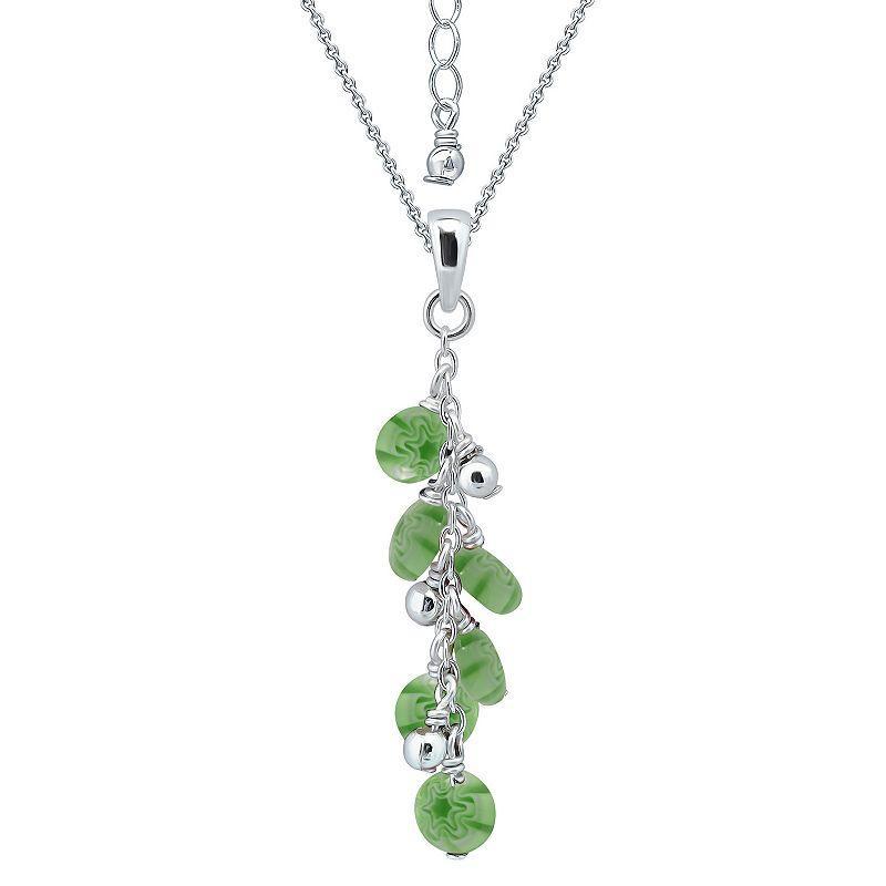 Aleure Precioso Sterling Silver Glass Bead Linear Drop Pendant Necklace, Womens Green Product Image