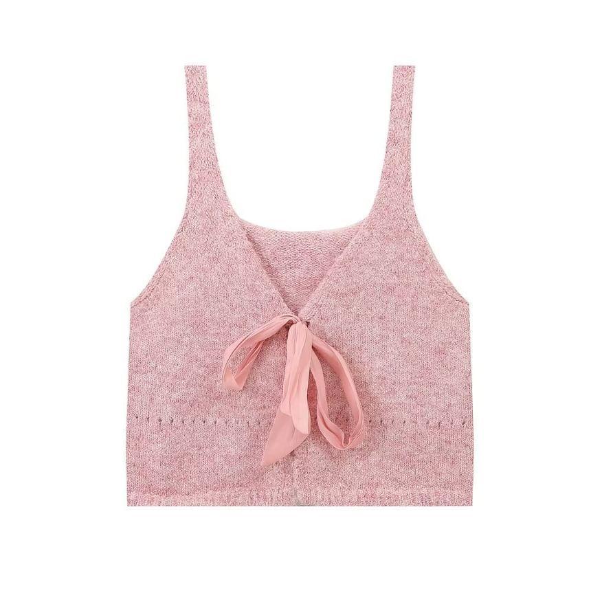 Melange Bow Crop Knit Tank Top Product Image