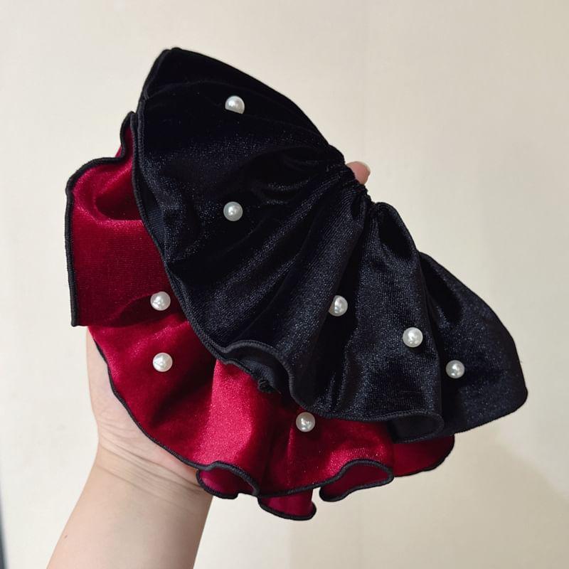 Faux Pearl Velvet Scrunchie Product Image