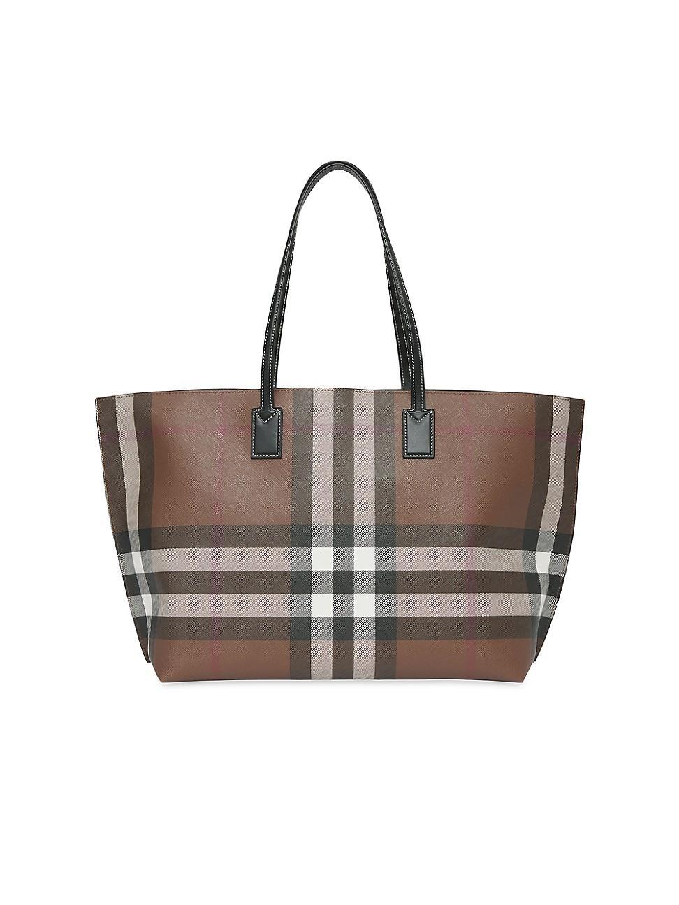 Womens Medium Check & Leather Tote Product Image