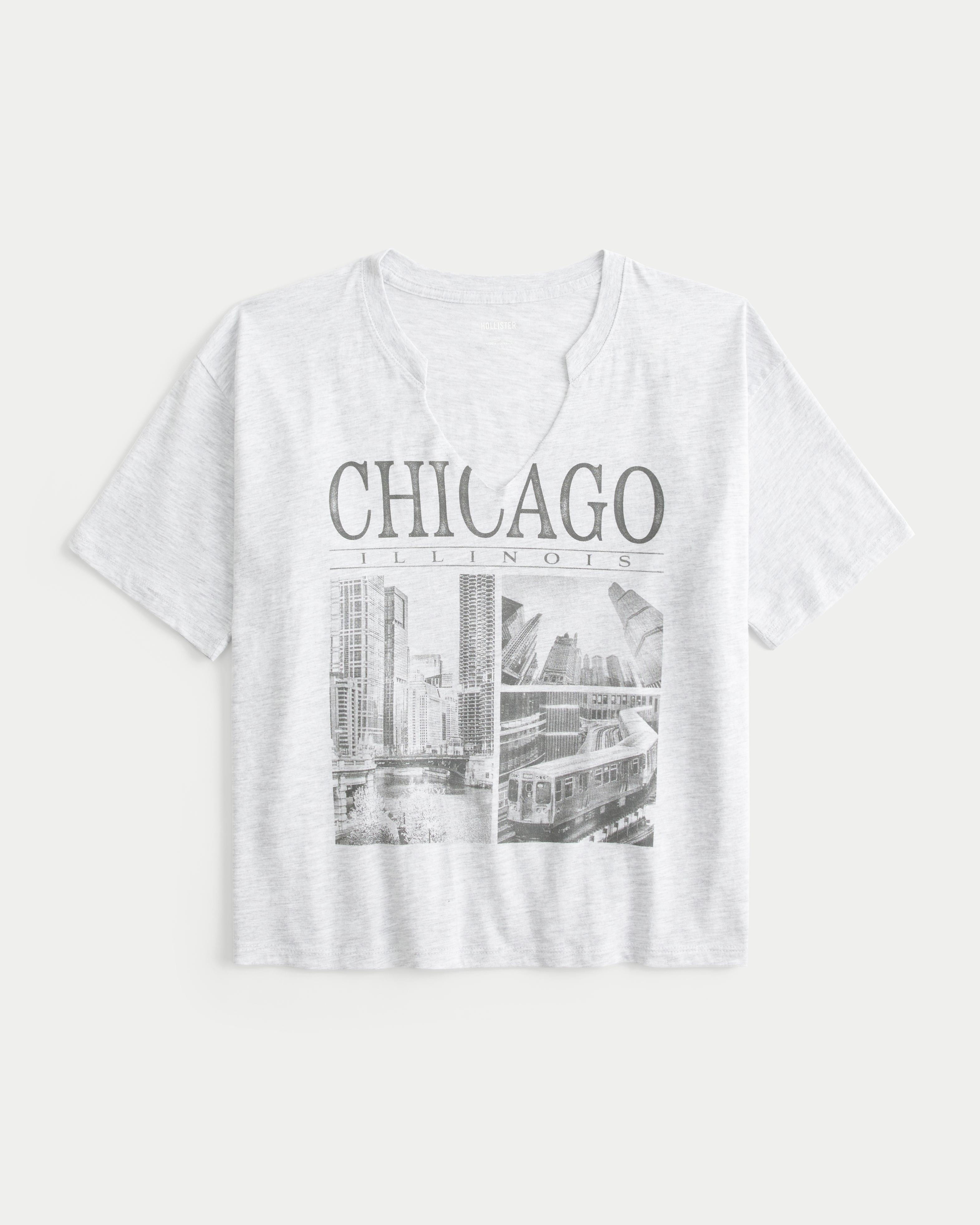 Oversized Notch-Neck Chicago Graphic Tee Product Image