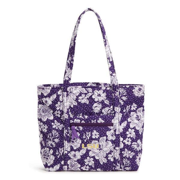 Vera Bradley Collegiate Tote Bag Women in Purple/White Rain Garden with Louisiana State University Logo Product Image