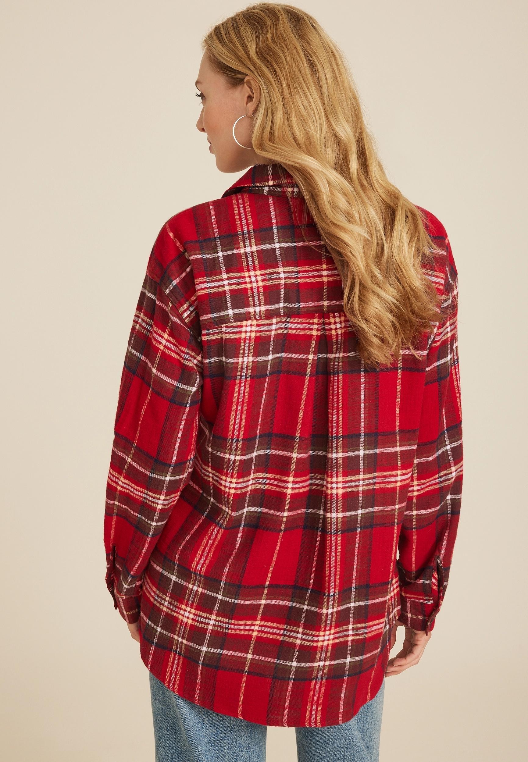 Cabin Plaid Boyfriend Button Down Shirt Product Image