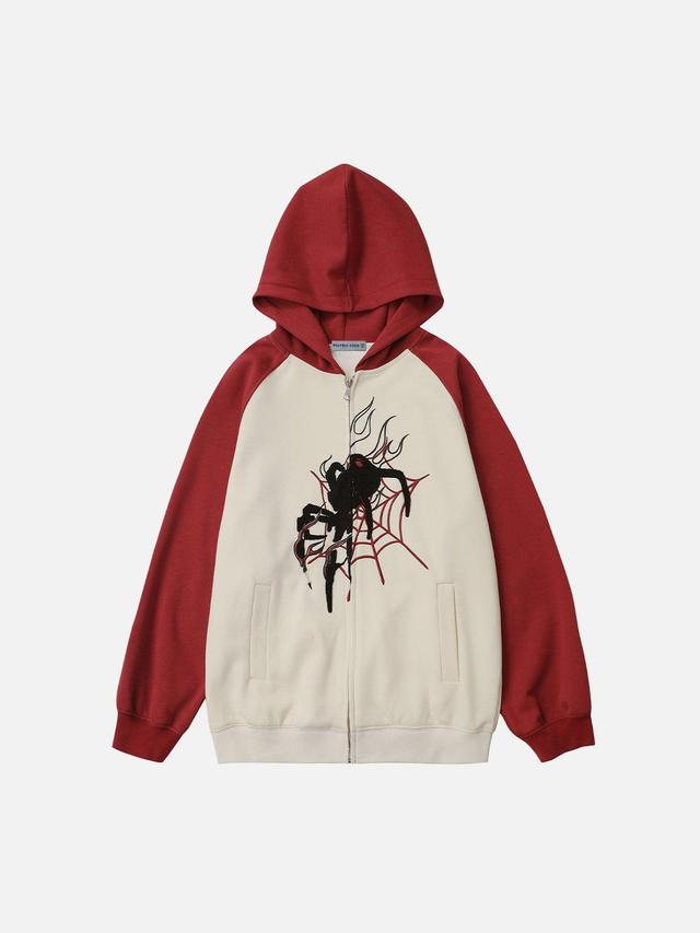 Aelfric Eden Embroidery Flame Spider Zip Up Hoodie Product Image