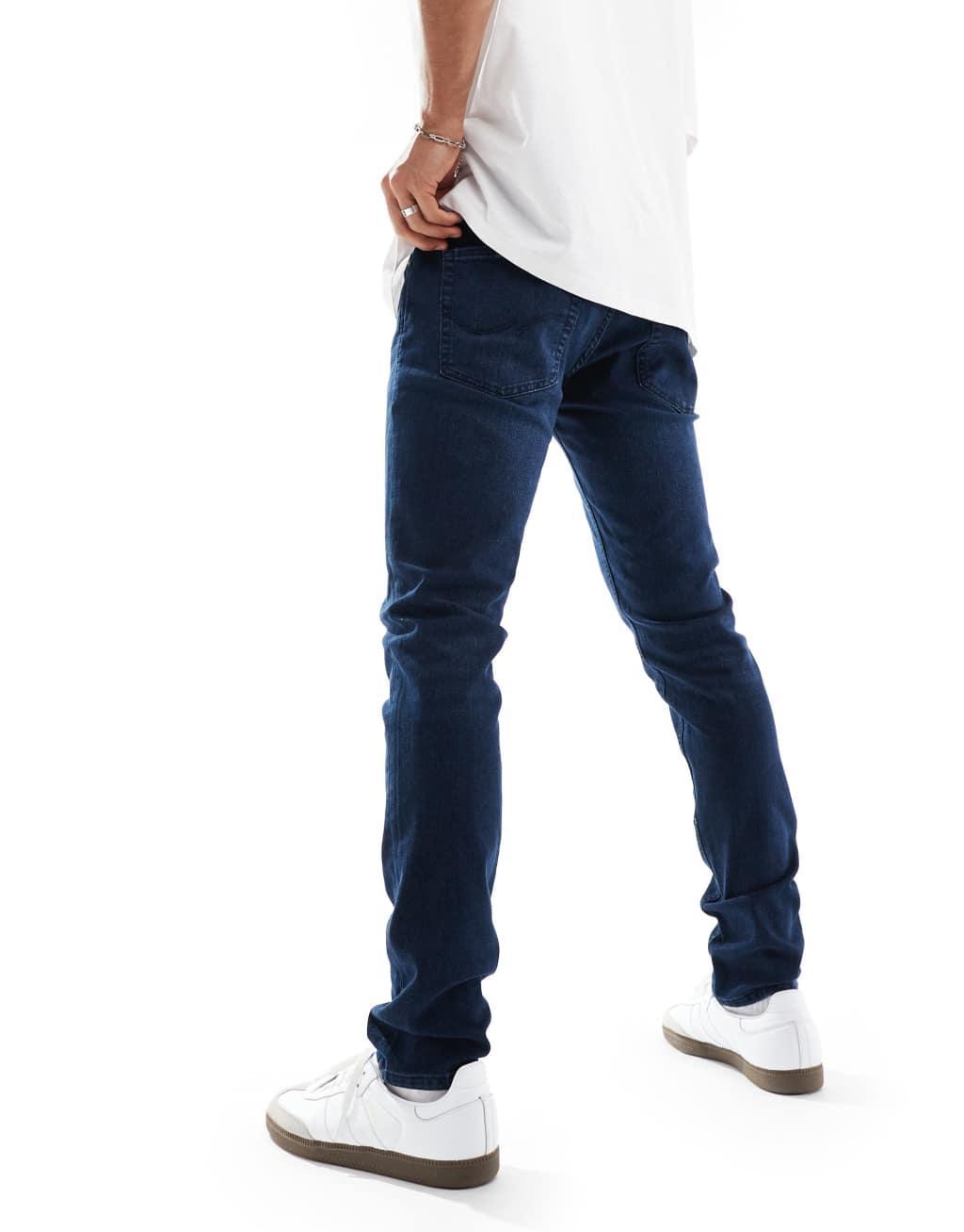 Jack & Jones liam skinny jeans in dark blue wash  Product Image